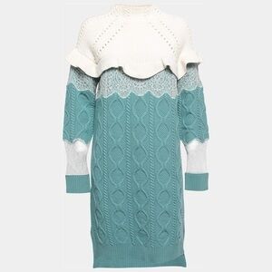 Fendi Cream and Teal Knit Long Sleeve Dress